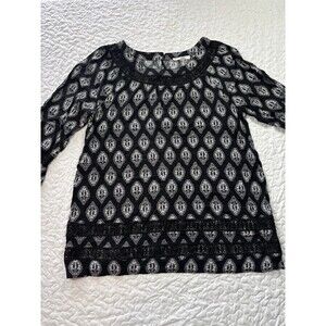 Honey Punch Black & White Embroidered Blouse plus size 1x